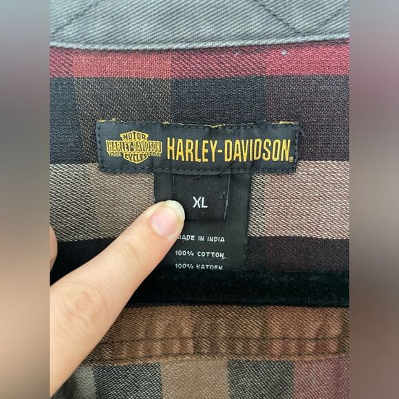 Harley Davidson Heavyweight Long Sleeve Flannel Embroidered Back Graphics Sz xL - Picture 6 of 7